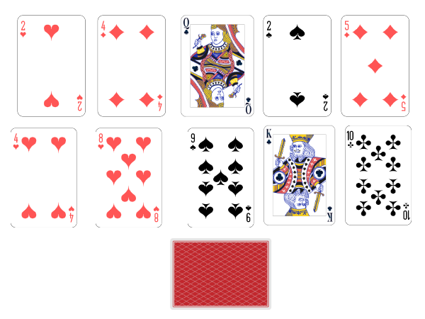 Simple Addition Solitaire set up: card layout